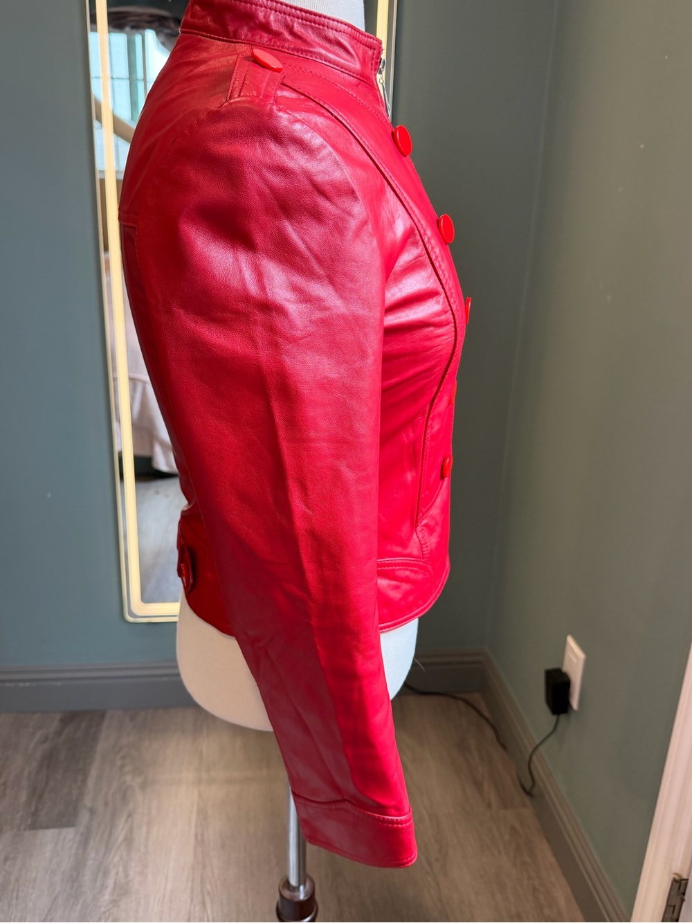 Vintage Red Lambskin Leather Military Jacket | MJ-Inspired Cropped - Picture 3 of 9
